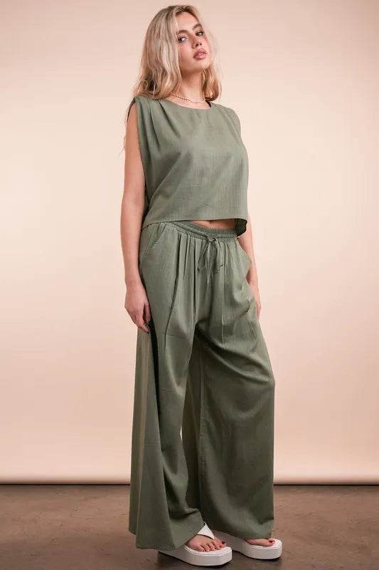 VERY J Solid Woven Top & Pants Set - UnLaced Boutique