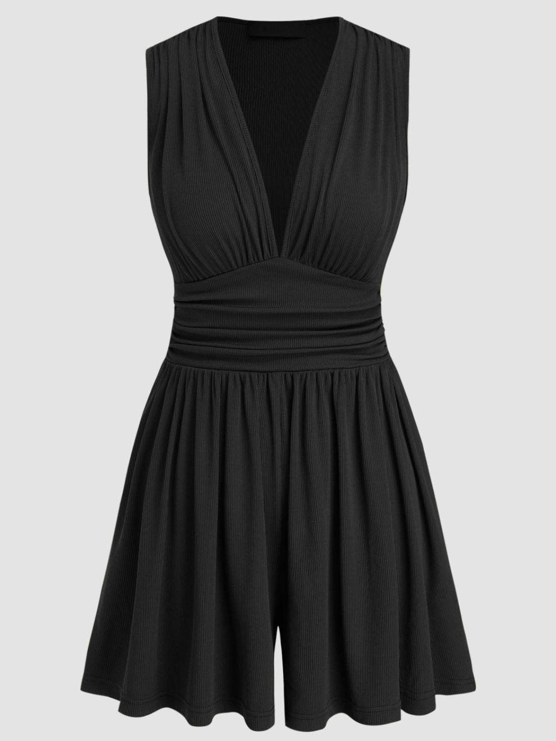 Ruched Plunge Sleeveless Romper - UnLaced Boutique