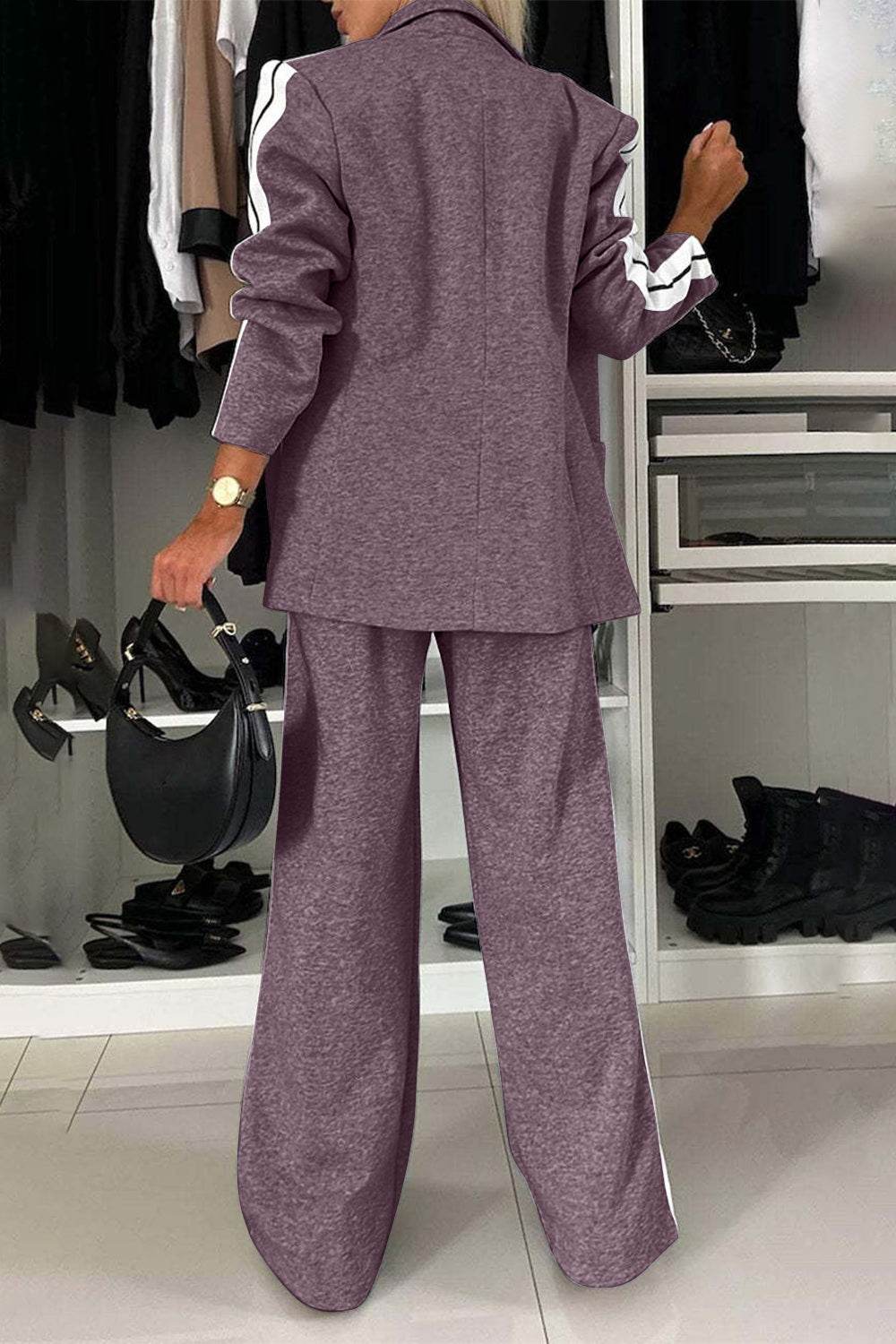 Full Size Contrast Lapel Collar Top and Pants Set - UnLaced Boutique