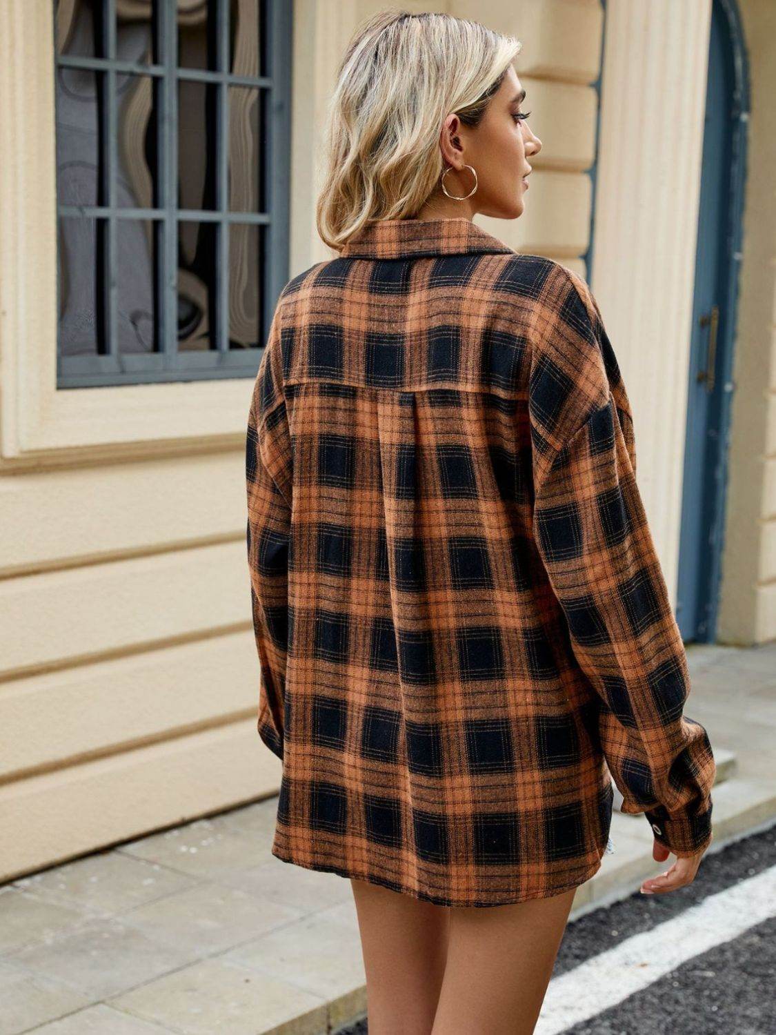 Plaid Collared Neck Long Sleeve Shirt - UnLaced Boutique