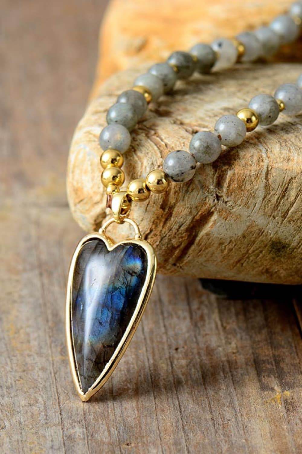Natural Stone Pendant Beaded Necklace - UnLaced Boutique