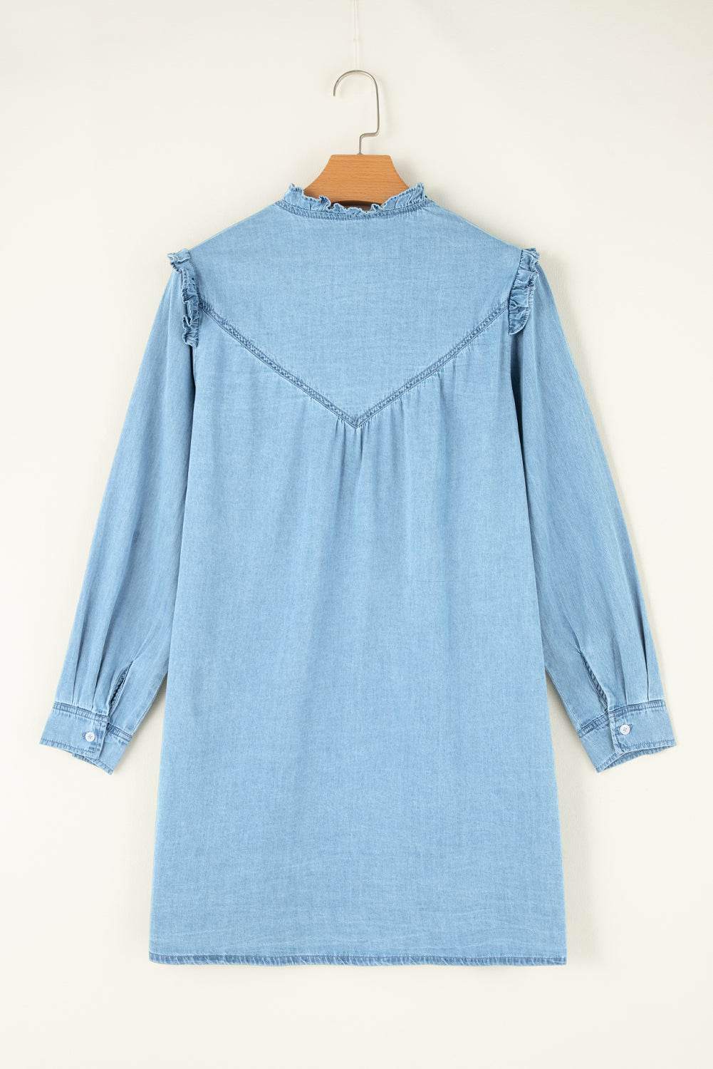 Button Up Notched Long Sleeve Denim Dress - UnLaced Boutique