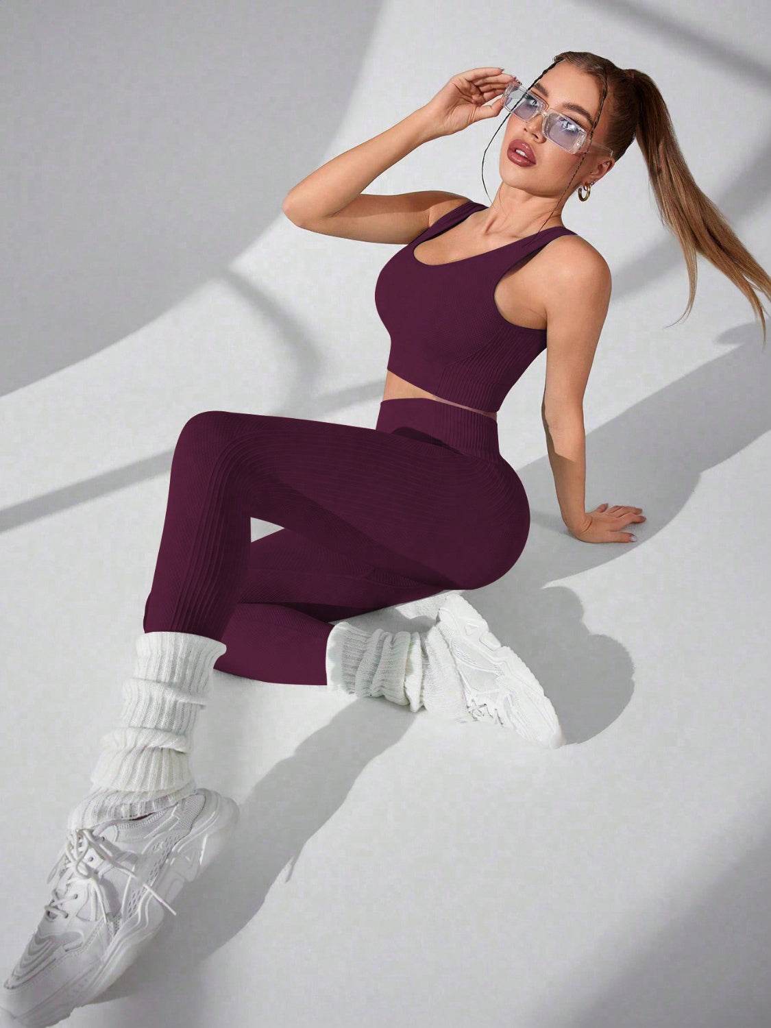 Scoop Neck Wide Strap Top and Pants Active Set - UnLaced Boutique