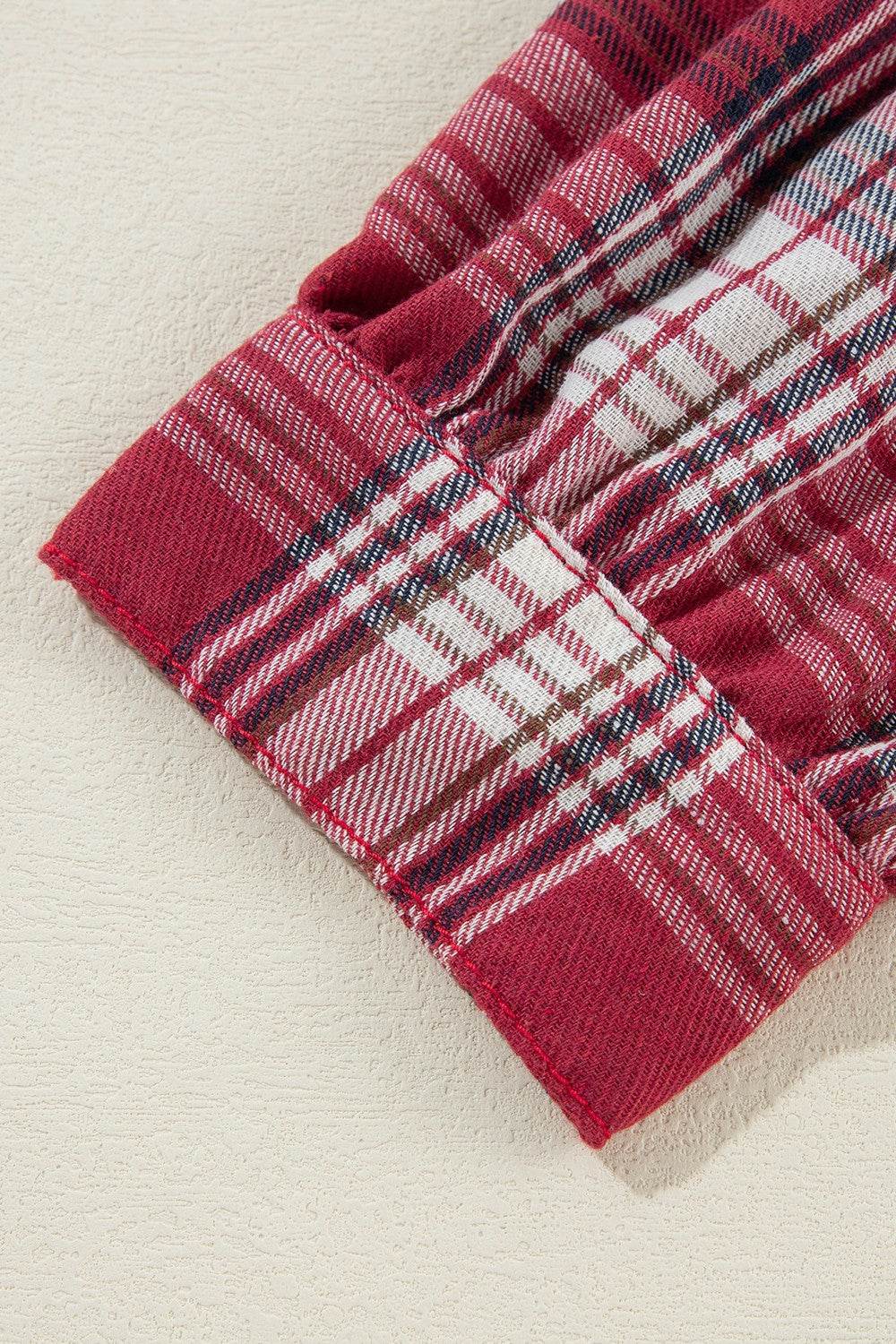 Raw Hem Drawstring Plaid Denim Jacket - UnLaced Boutique