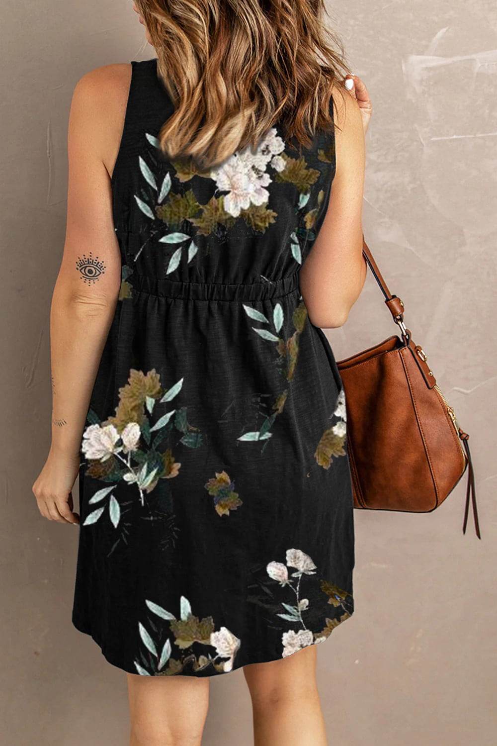 Double Take Printed Scoop Neck Sleeveless Buttoned Magic Dress with Pockets - UnLaced Boutique