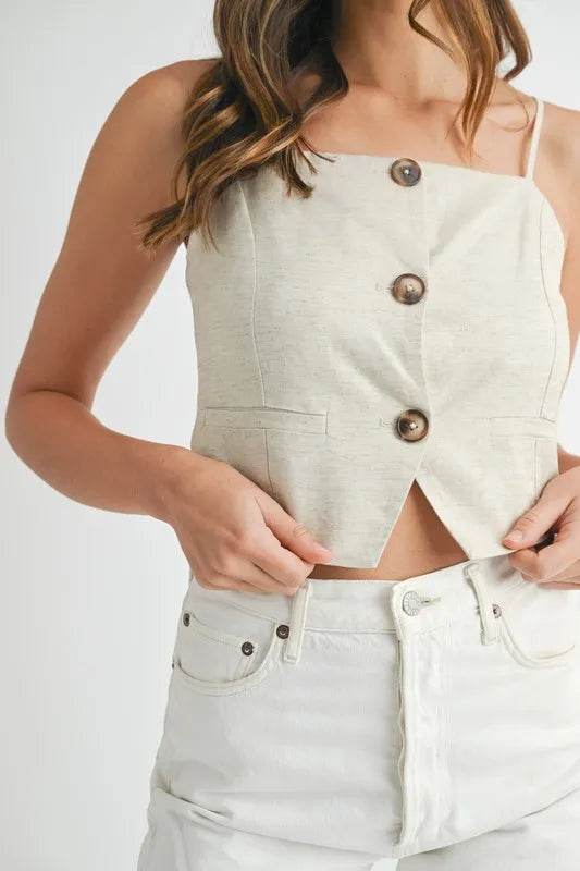 MABLE Linen Mix Button Down Tank Top - UnLaced Boutique