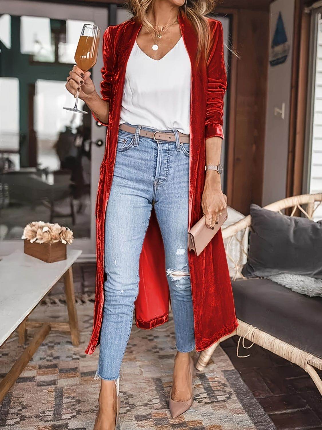 Open Front Long Sleeve Coat - UnLaced Boutique