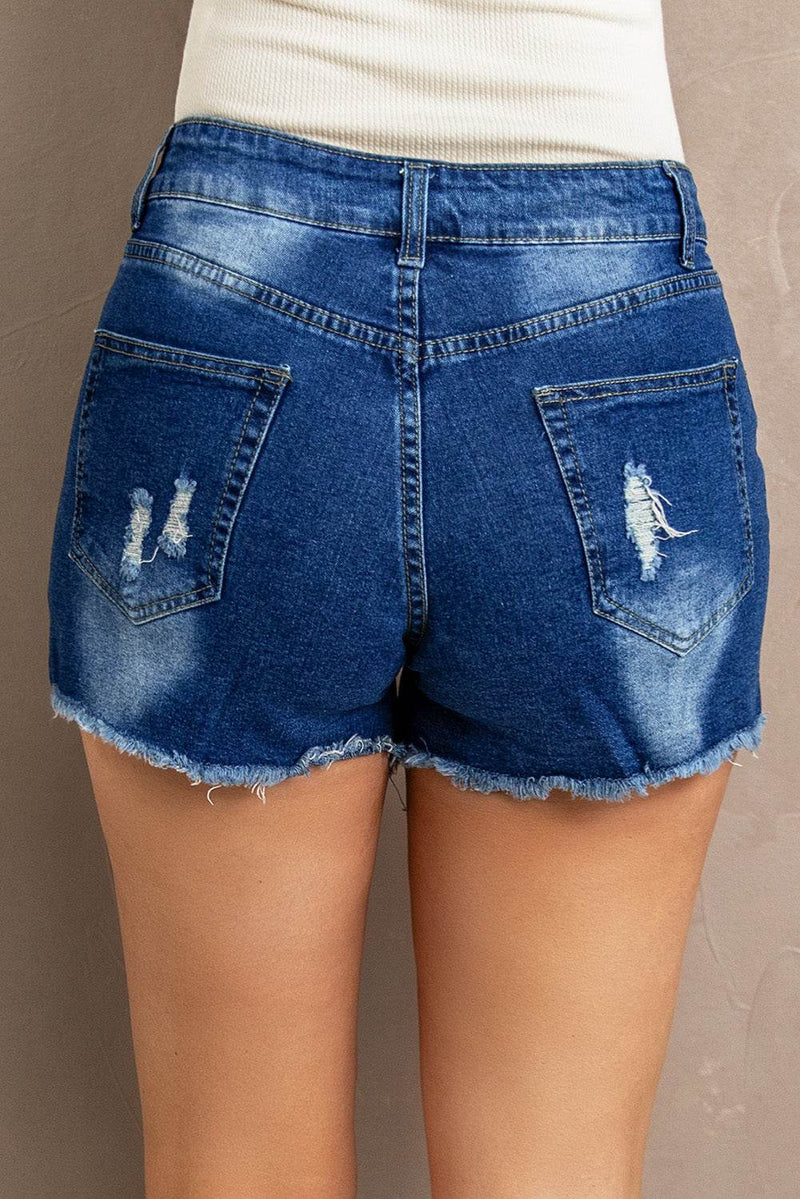 Spliced Lace Distressed Denim Shorts - UnLaced Boutique