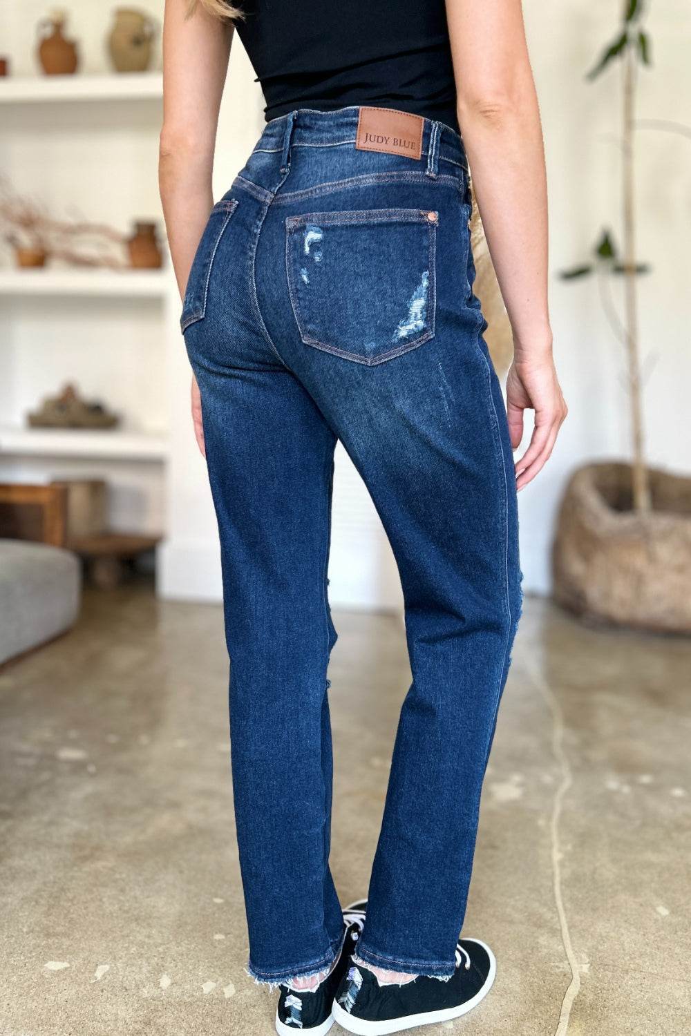 Judy Blue Full Size High Waist Rigid Magic Heavy Destroy Straight Jeans - UnLaced Boutique