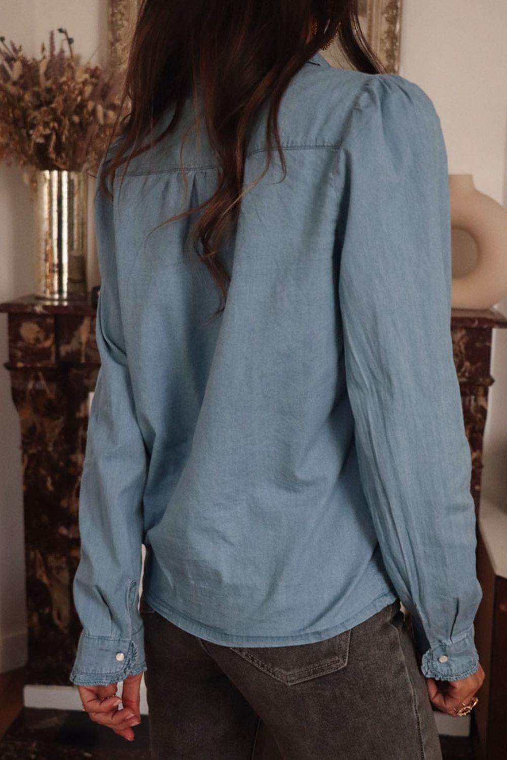 Button Up Long Sleeve Denim Top - UnLaced Boutique
