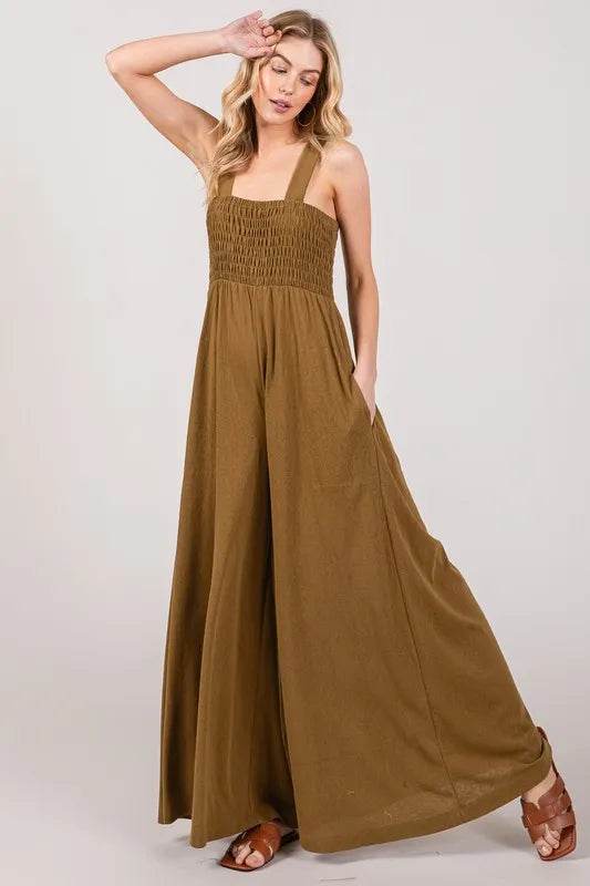 SAGE+FIG Smocked Flowy Wide Leg Jumpsuit - UnLaced Boutique