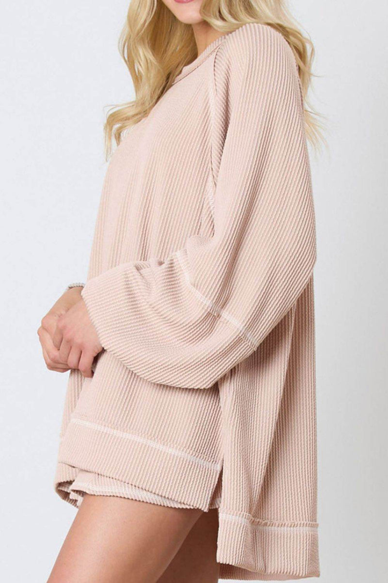 Texture Round Neck Long Sleeve Top and Skirt Set - UnLaced Boutique