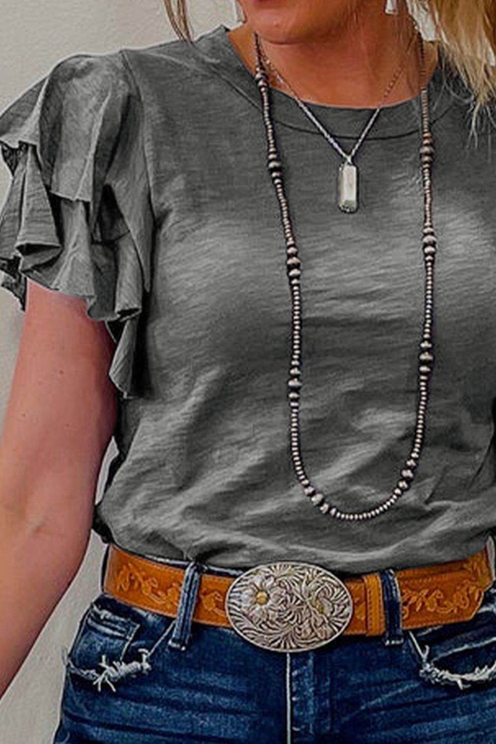 Round Neck Layered Short Sleeve Top - UnLaced Boutique