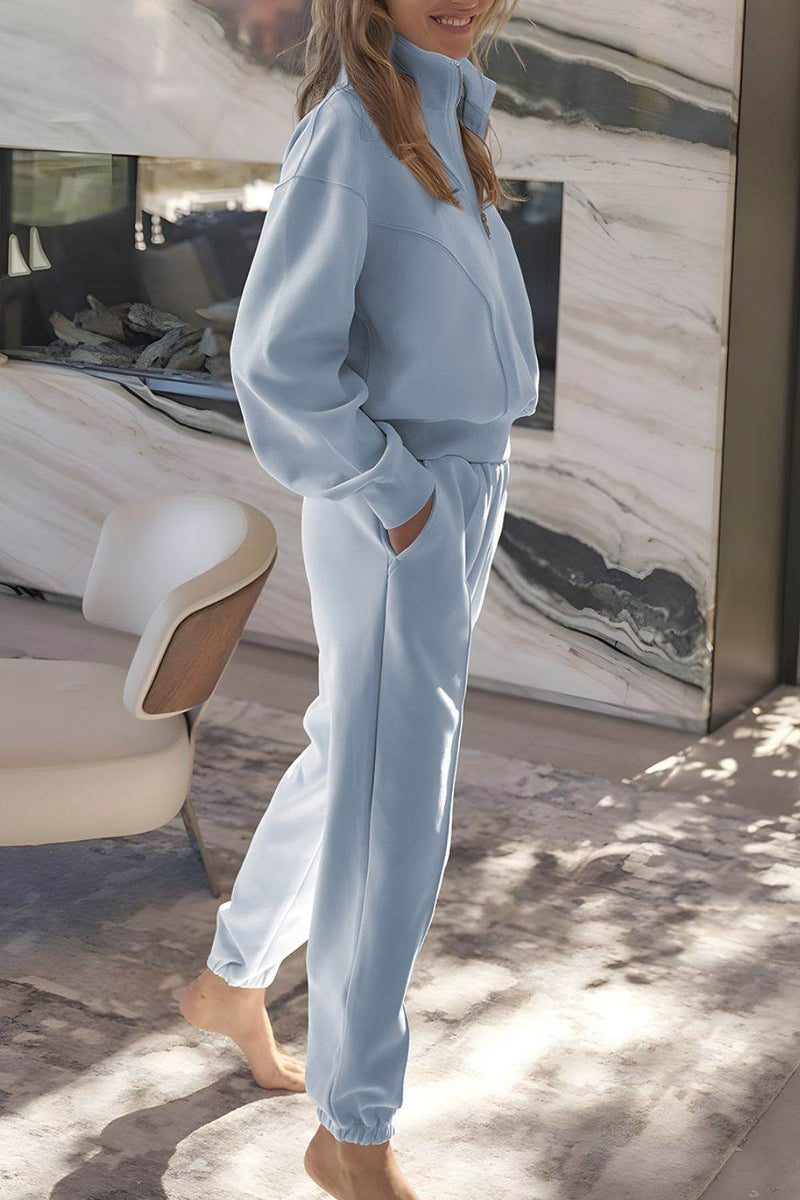 Half Zip Long Sleeve Top and Joggers Set - UnLaced Boutique
