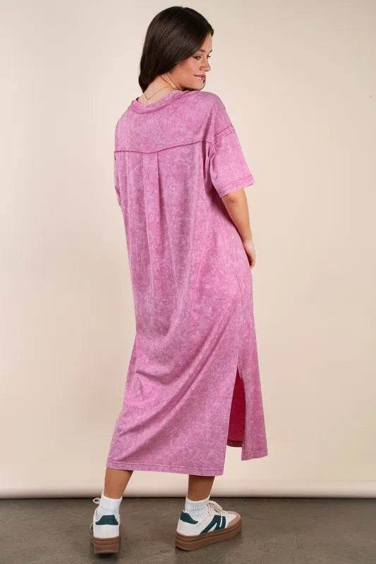 VERY J Plus Size Mineral Washed Casual Comfy Midi Dress - UnLaced Boutique