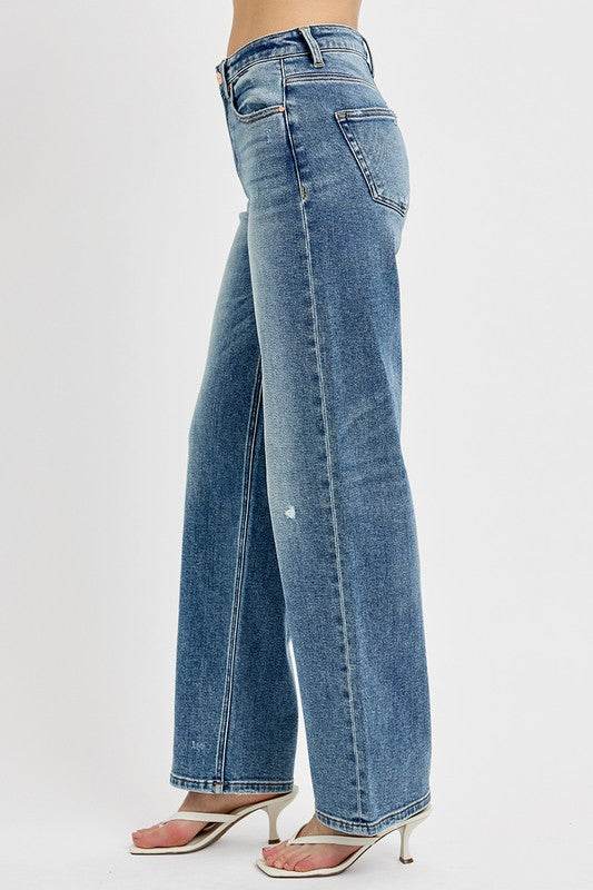 RISEN Full Size Distressed Wide Leg Jeans Plus Size - UnLaced Boutique
