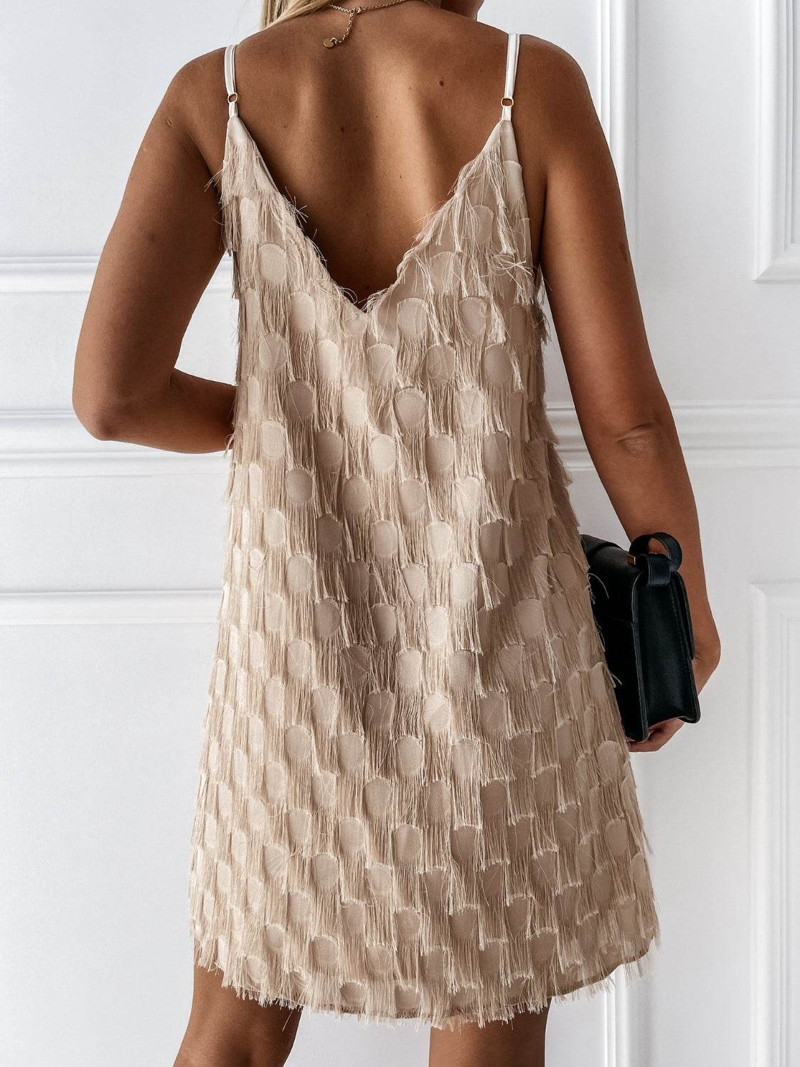 Fringe V-Neck Mini Cami Dress - UnLaced Boutique
