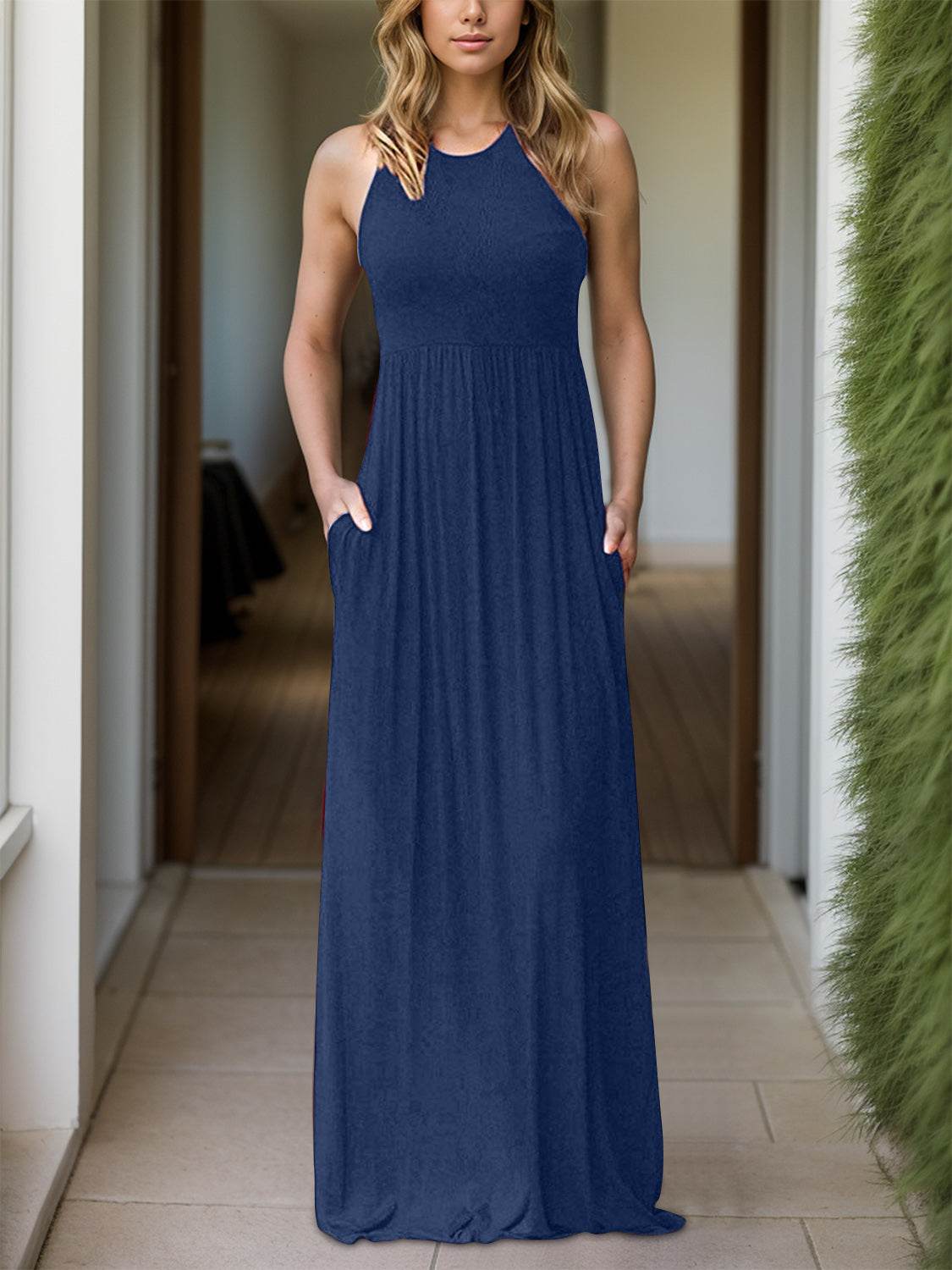 Full Size Grecian Neck Dress with Pockets - UnLaced Boutique