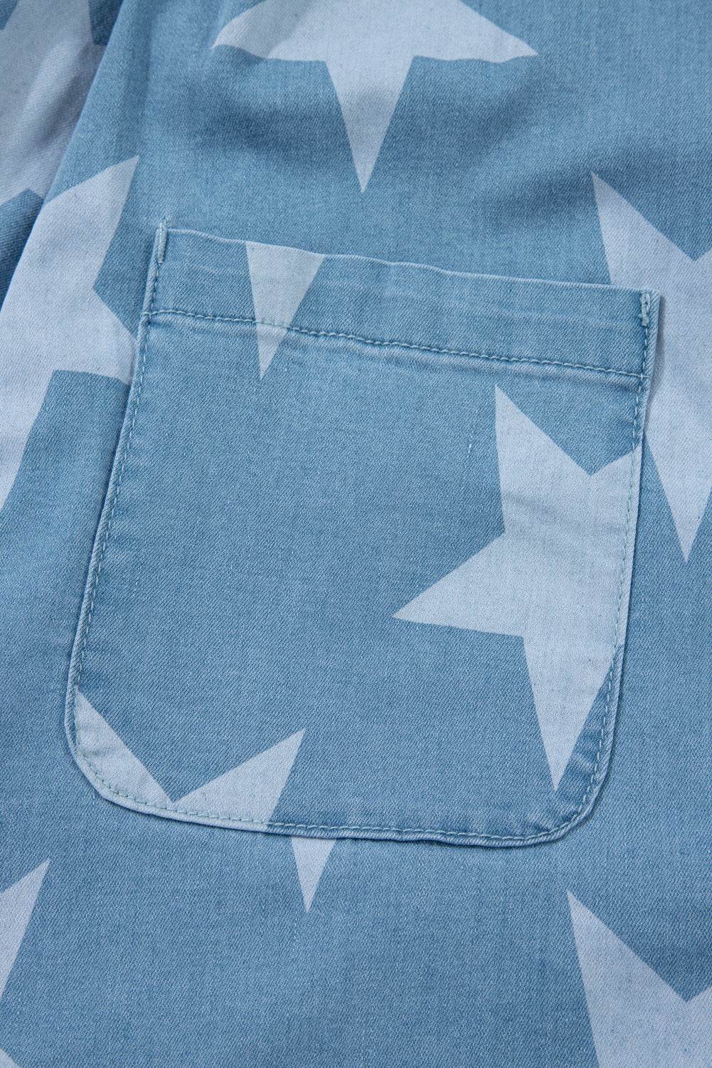 Star Print Square Neck Denim Overalls - UnLaced Boutique