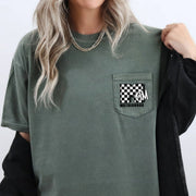 Mom, Motherhood, Retro, Checkered, Pocket Tee