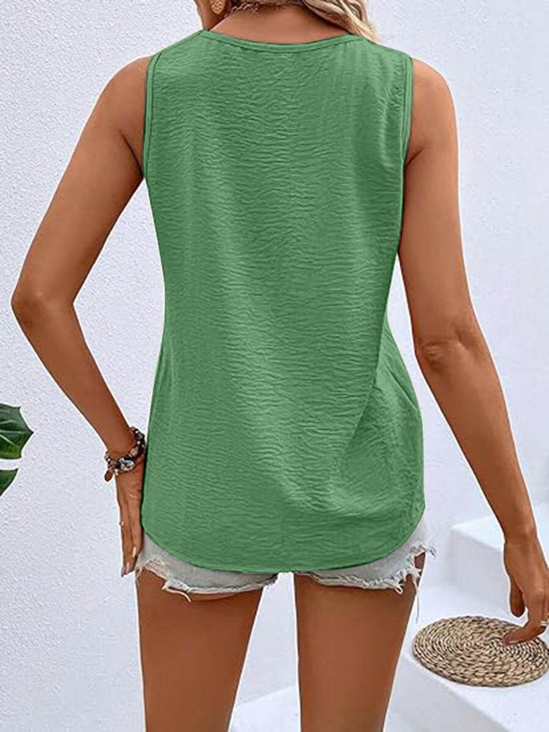 Full Size Decorative Button V-Neck Tank - UnLaced Boutique
