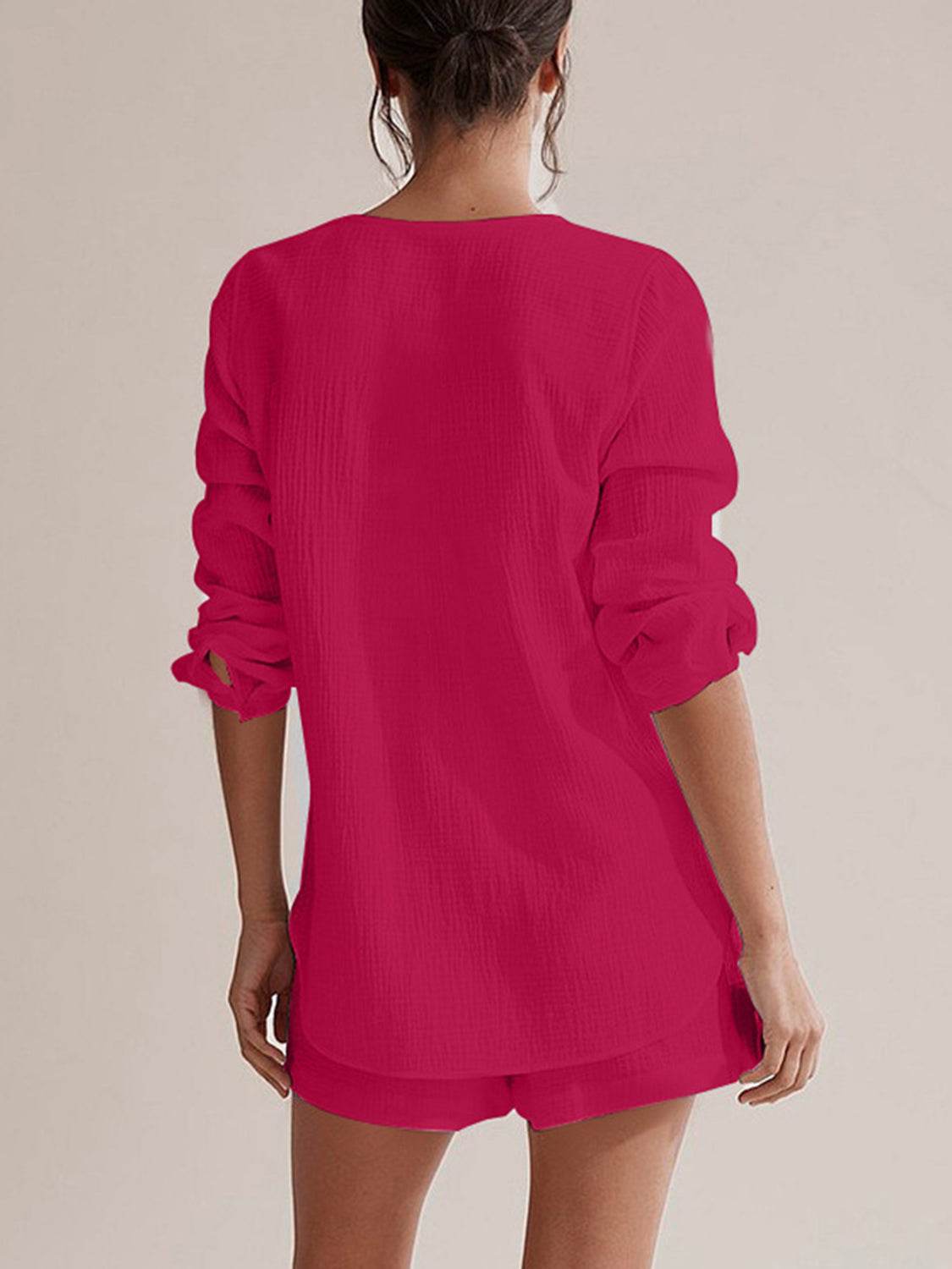 Notched Long Sleeve Top and Shorts Set - UnLaced Boutique