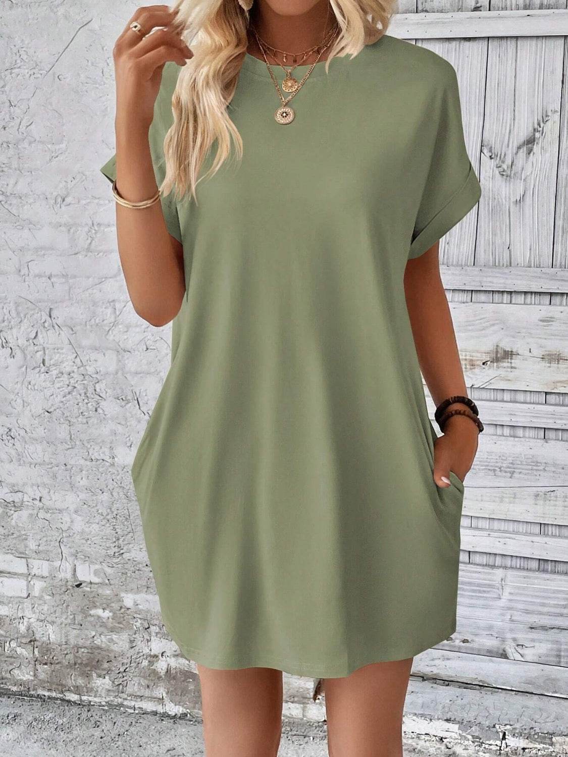 Round Neck Short Sleeve Mini Dress - UnLaced Boutique