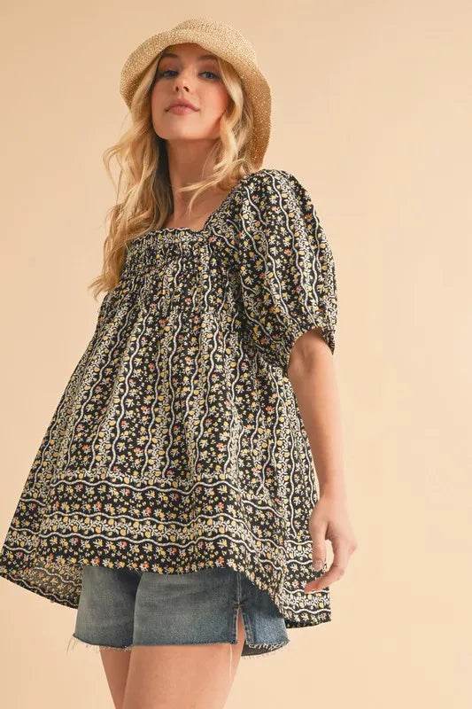 Aemi+Co Floral Short Sleeve Babydoll Top - UnLaced Boutique