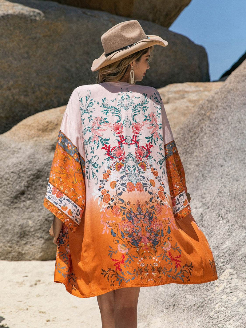 Printed Open Front Long Sleeve Cover-Up - UnLaced Boutique