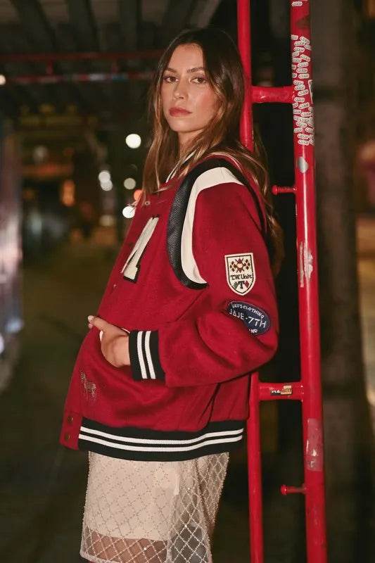 MABLE M Bomber Varsity Jacket with Patch Detail - UnLaced Boutique
