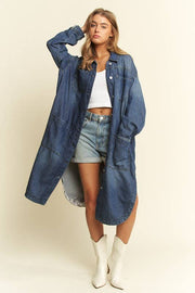 Mid Length button Sown Denim Jacket