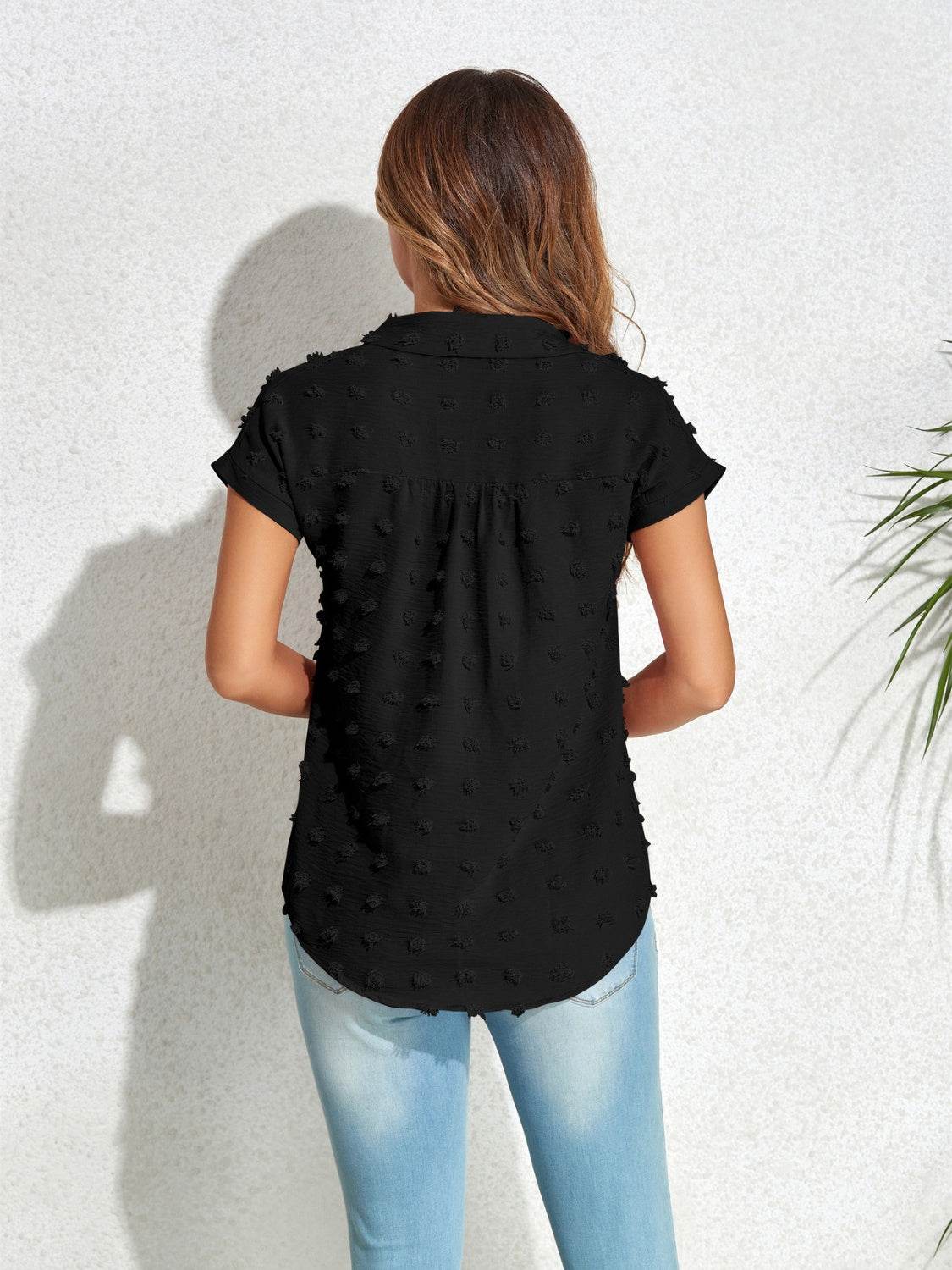Swiss Dot Button Up Cap Sleeve Shirt - UnLaced Boutique