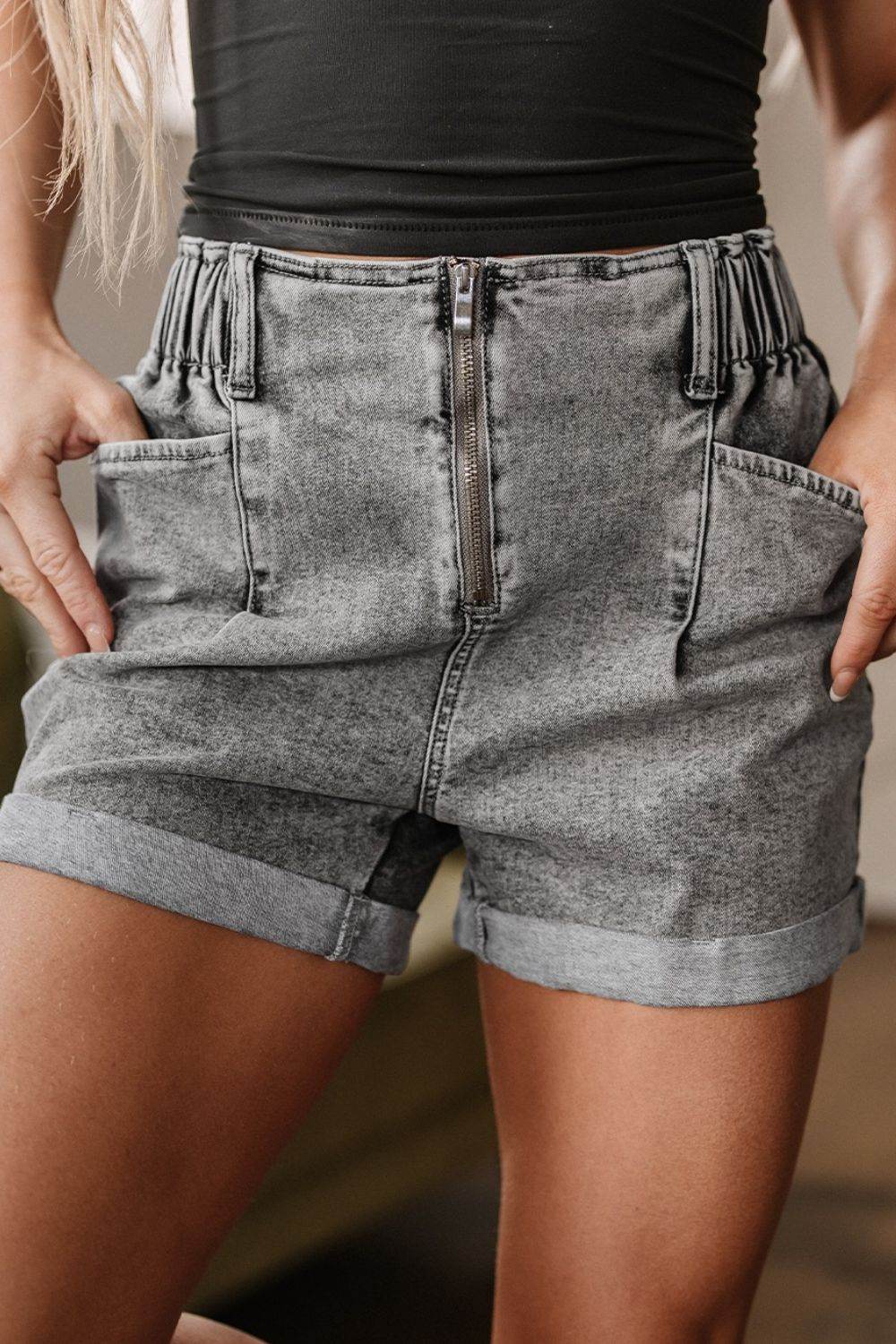 Zipped Cuffed Edge Denim Shorts - UnLaced Boutique