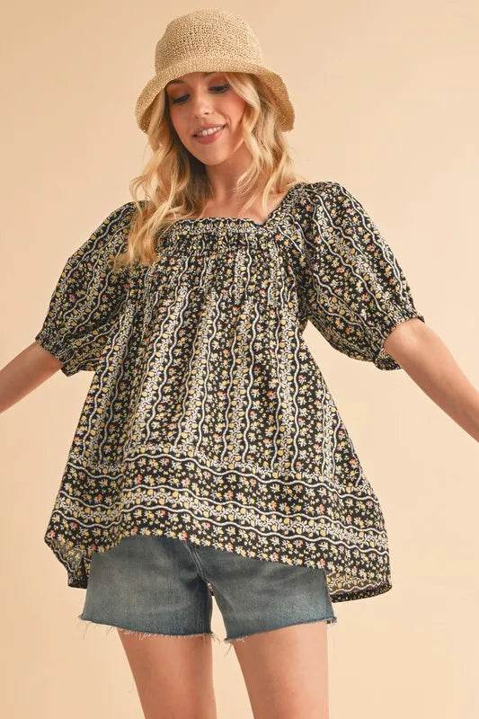 Aemi+Co Floral Short Sleeve Babydoll Top - UnLaced Boutique