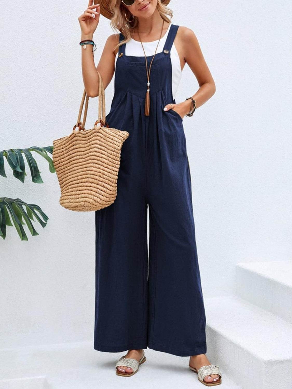 Full Size Square Neck Wide Strap Overalls - UnLaced Boutique