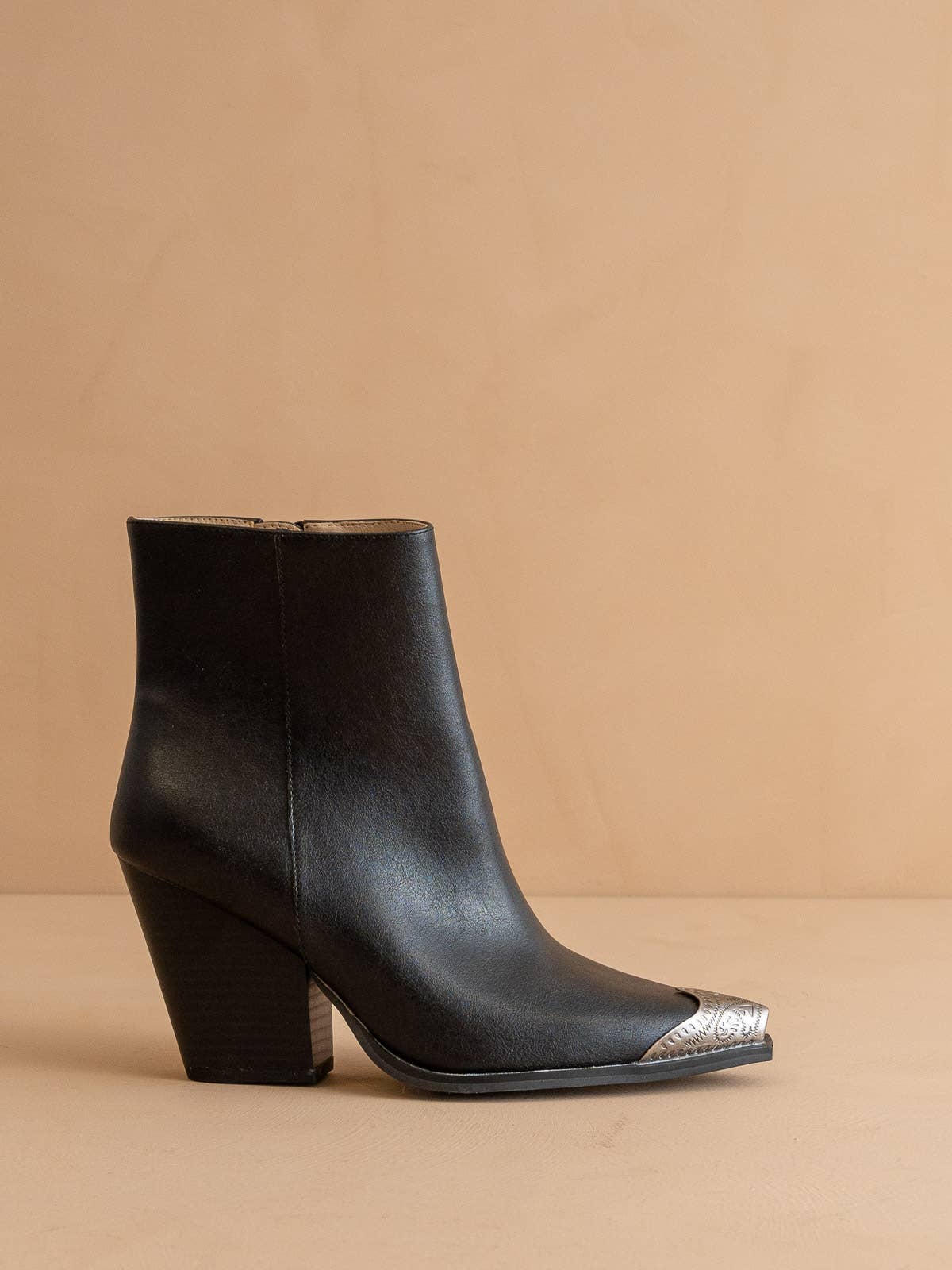 The Zion Black | Elegant Western Bootie Etched Metal Toe