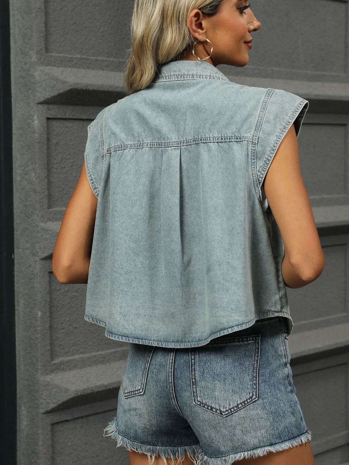 Button Up Cap Sleeve Denim Jacket - UnLaced Boutique