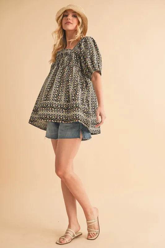Aemi+Co Floral Short Sleeve Babydoll Top - UnLaced Boutique