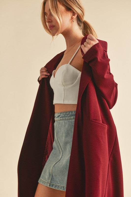 Aemi + Co Lapel Collar Long Sleeve Longline Coat - UnLaced Boutique