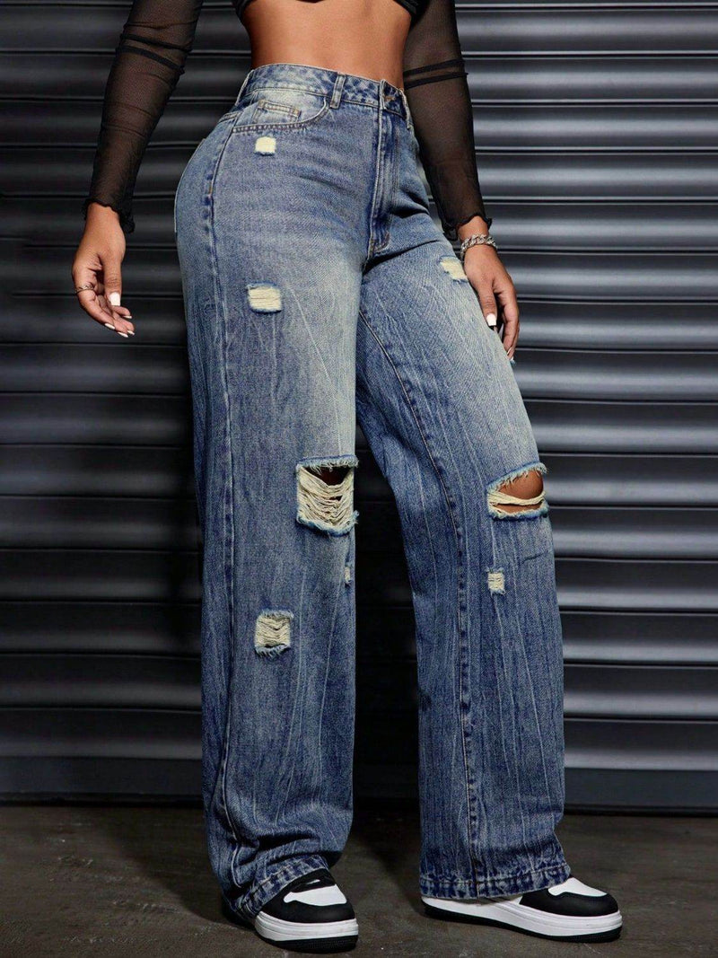 Distressed Wide Leg Jeans with Pockets - UnLaced Boutique