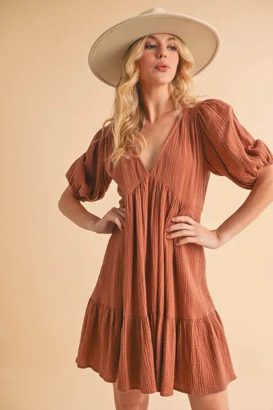 Aemi+Co Tied Back Ruffled Short Sleeve Mini Dress - UnLaced Boutique