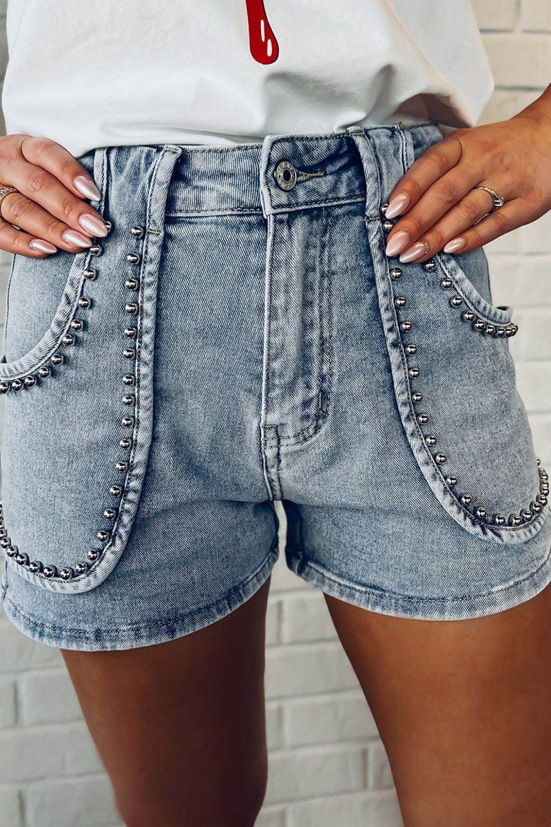 Studded Acid Wash Denim Shorts - UnLaced Boutique