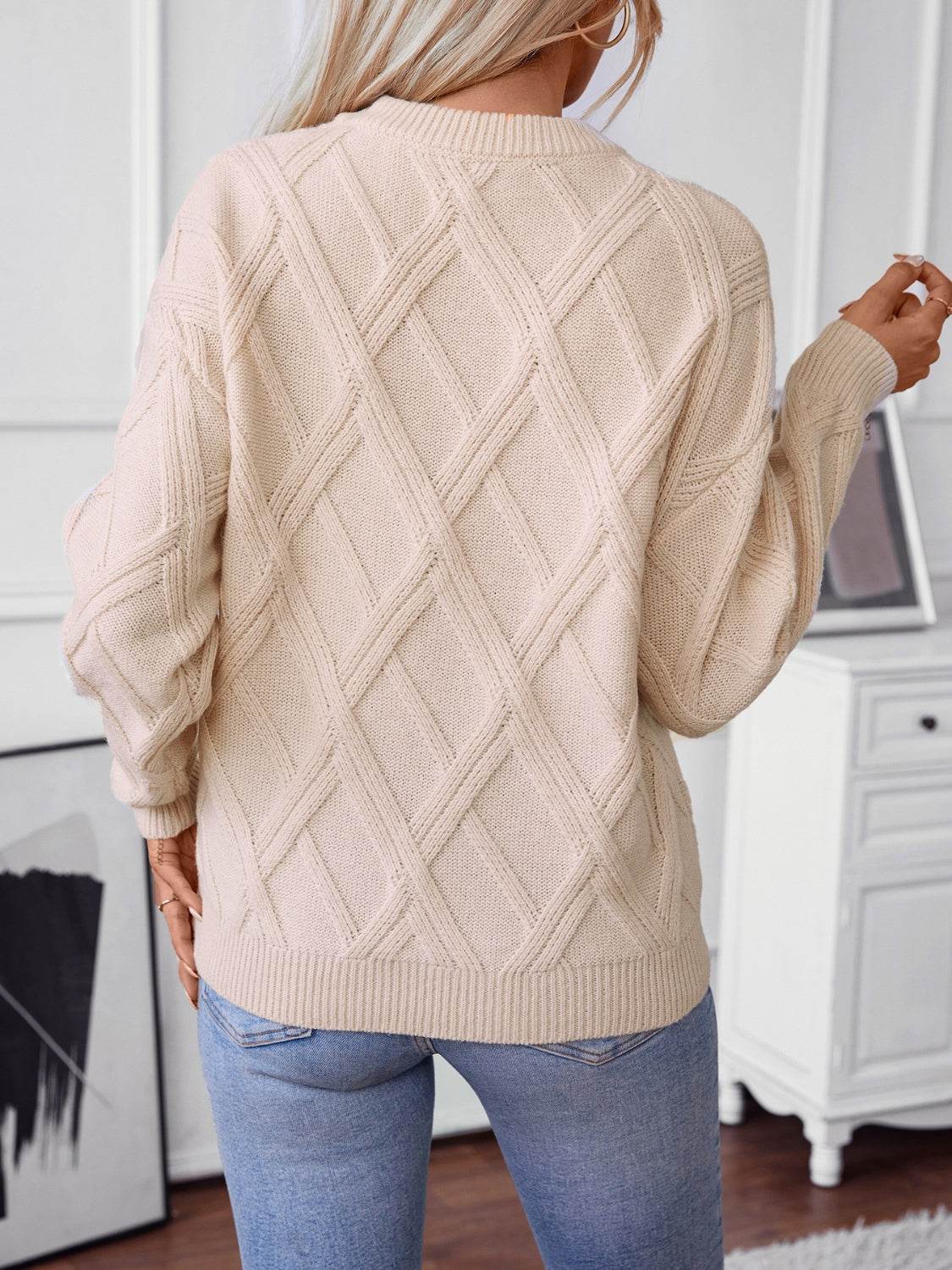 Geometric Round Neck Long Sleeve Sweater - UnLaced Boutique