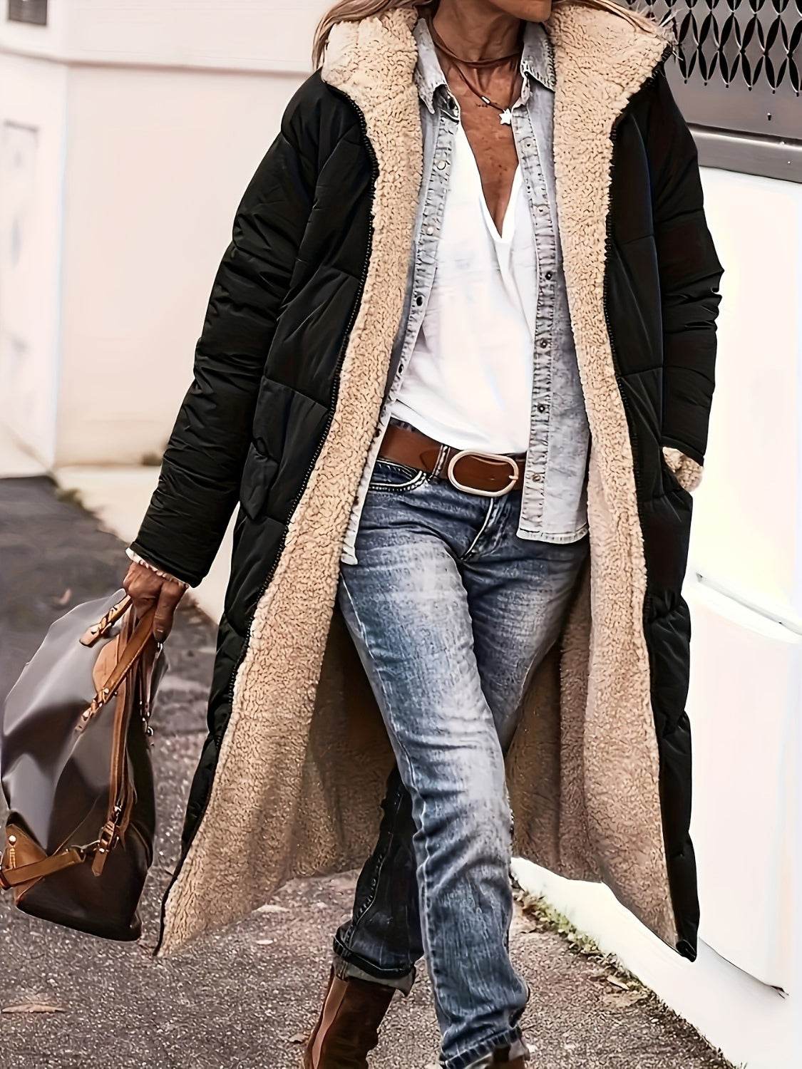 Full Size Zip Up Sherpa Hooded Coat - UnLaced Boutique