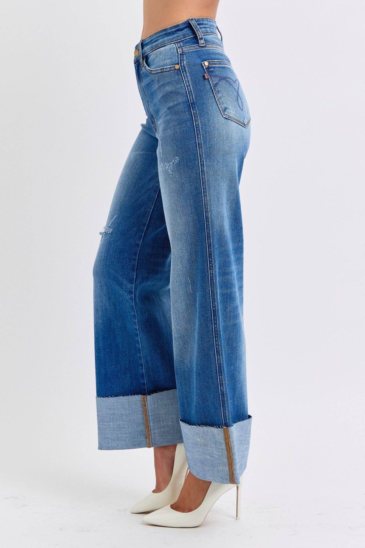 Judy Blue Full Size Distressed High Waist Wide Leg Jeans - UnLaced Boutique