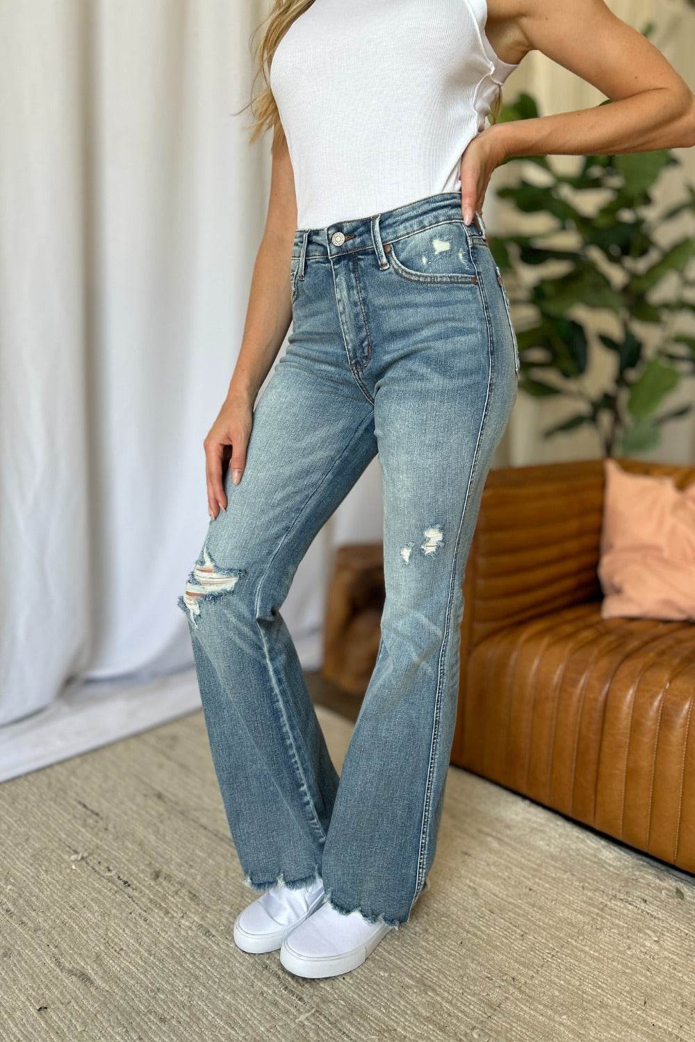 Judy Blue Full Size Medium Rise Tummy Control Destroy Flare - UnLaced Boutique