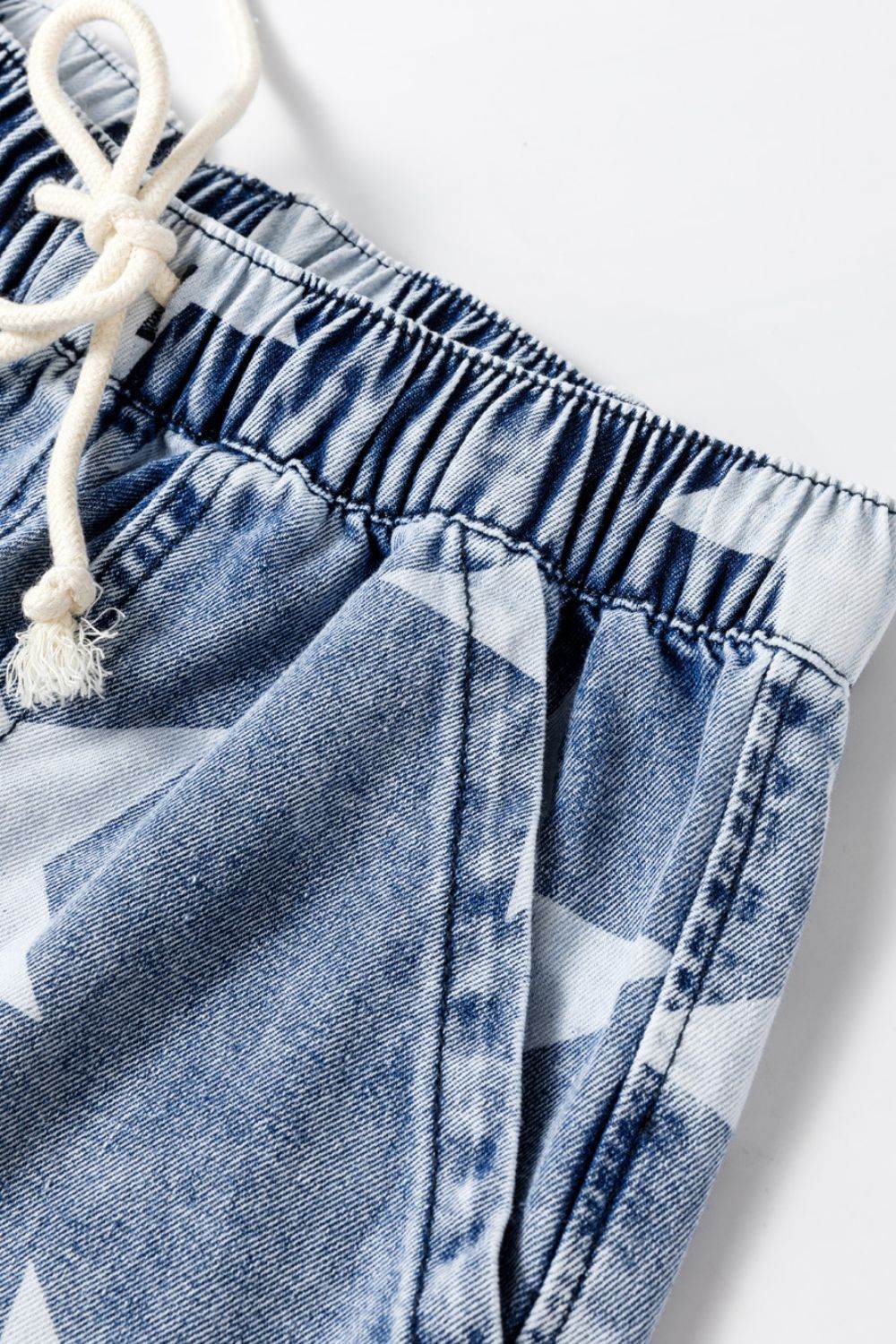 Star Print Washed Drawstring High Waist Wide Leg Jeans - UnLaced Boutique
