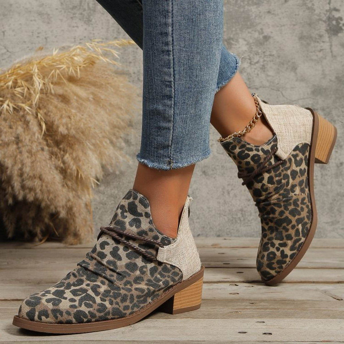 Contrast Canvas Low Heel Boots - UnLaced Boutique