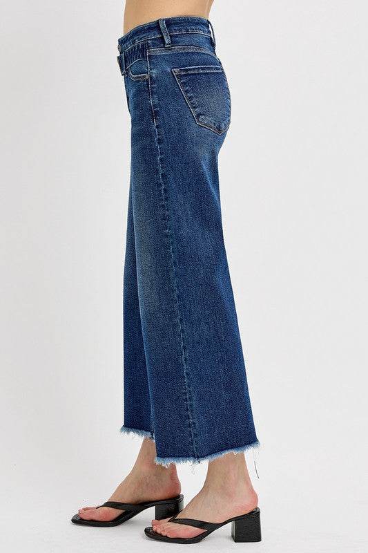 RISEN Raw Hem Wide Leg Attached Buckle Jeans - UnLaced Boutique