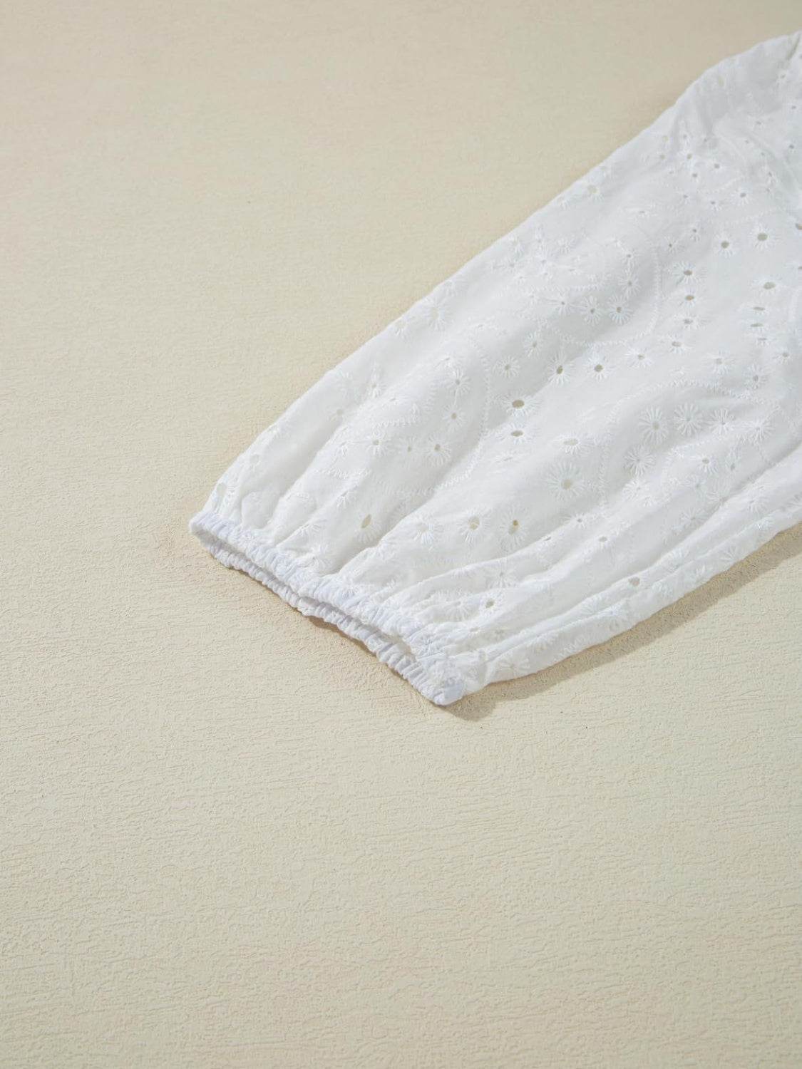 Eyelet Tie Neck Three-Quarter Sleeve Blouse - UnLaced Boutique